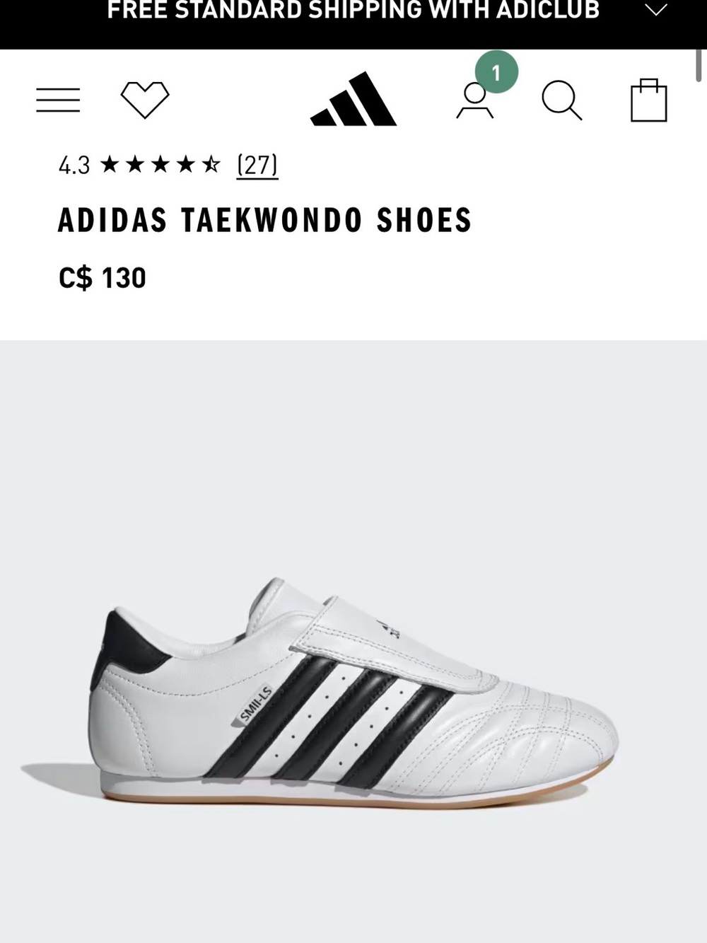Adidas Taekwondo Shoes in Cloud White / Core Black / Gum